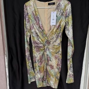 AKIRA Long Sleeve Sequin Dress in Multicolor